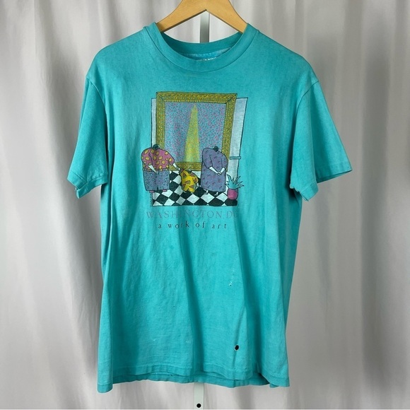 Vintage Hanes Beefy T Large Washington DC Art Graphic Tee - Picture 1 of 8